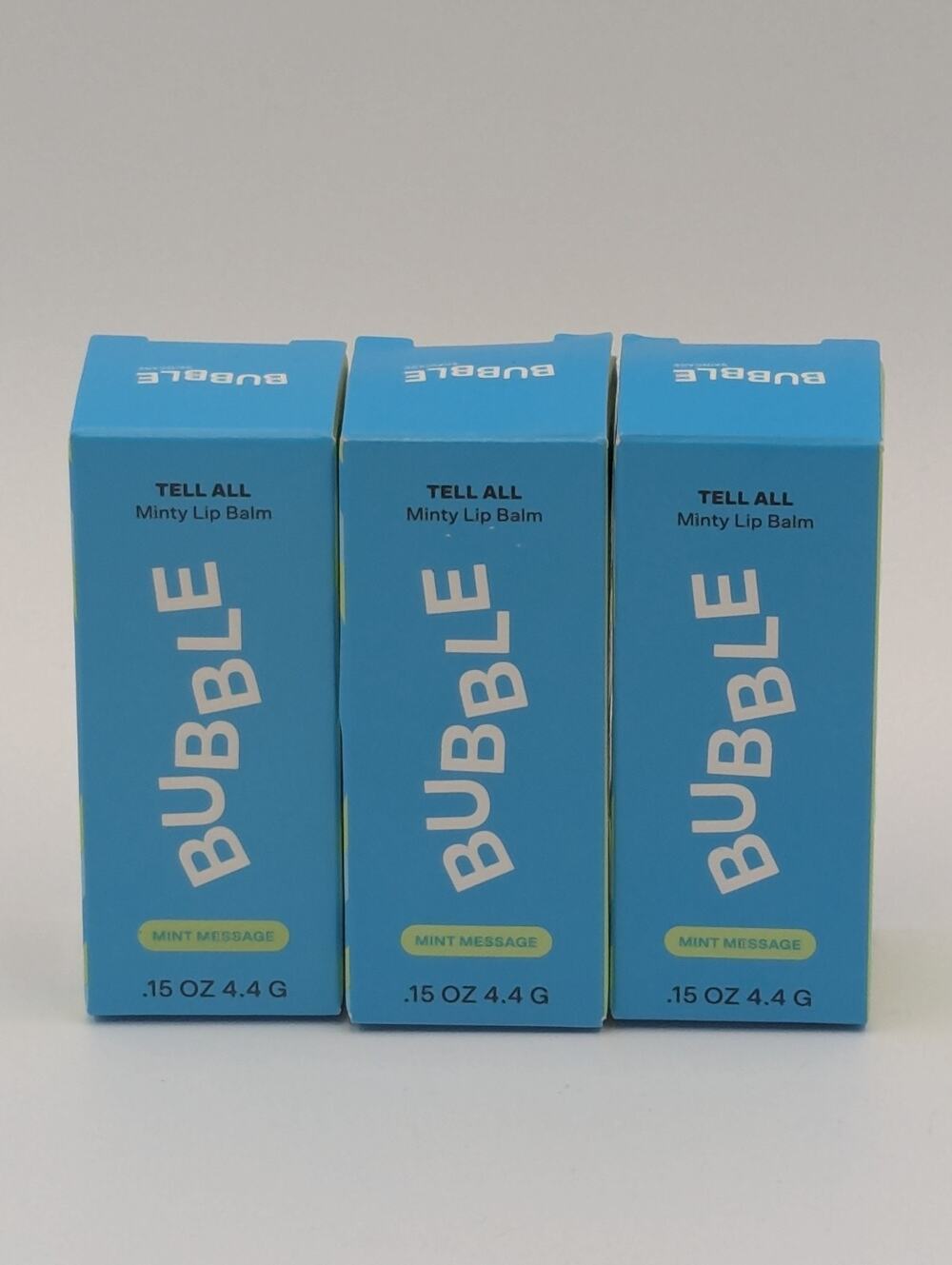 3-Pack Bubble Skincare Tell All Mint Message Lip Balm 0.15oz Plant Based Vegan